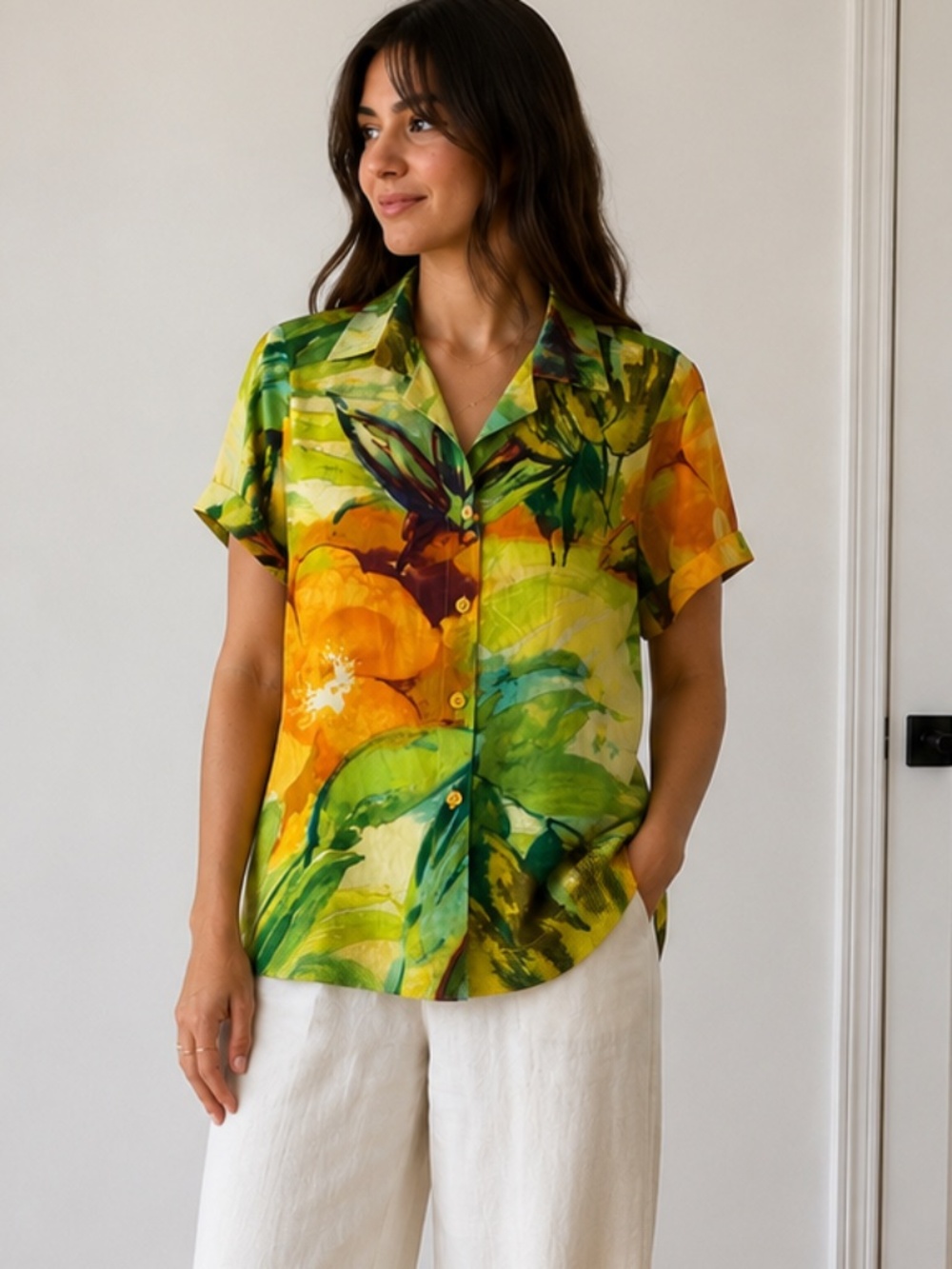 Jams World Tropical Floral Rayon Hawaiian Shirt M